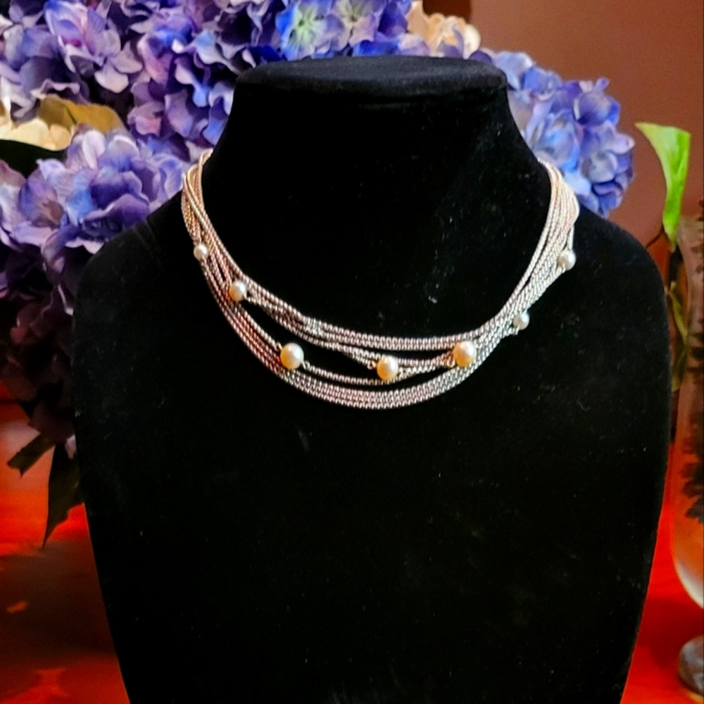 David Yurman Silver and Pearl Necklace